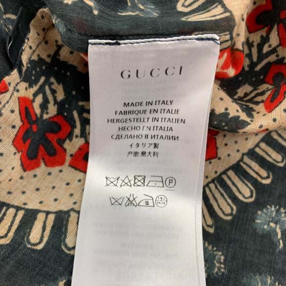 GUCCI Gray Red Khaki Print Cotton Nehru Collar Long Sleeve Shirt - Picture 5 of 8